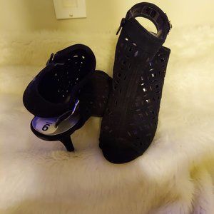 Black Net Peep Toe, Ankle Strap Heel